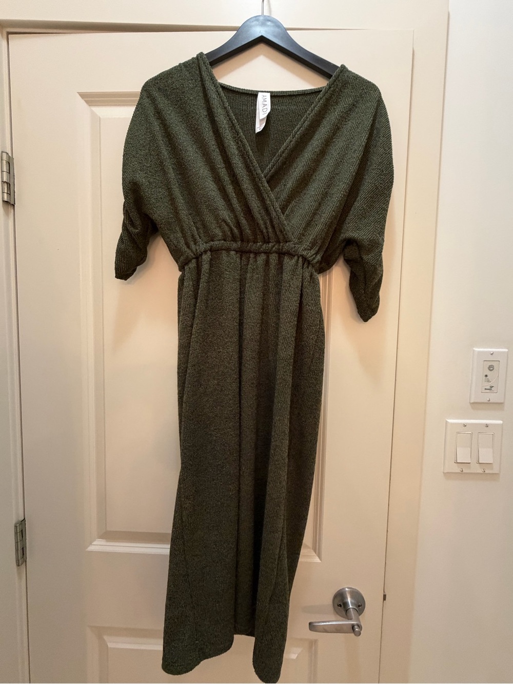 AMADI Olive Green Knit Wrap Midi Dress XS – Made in USA